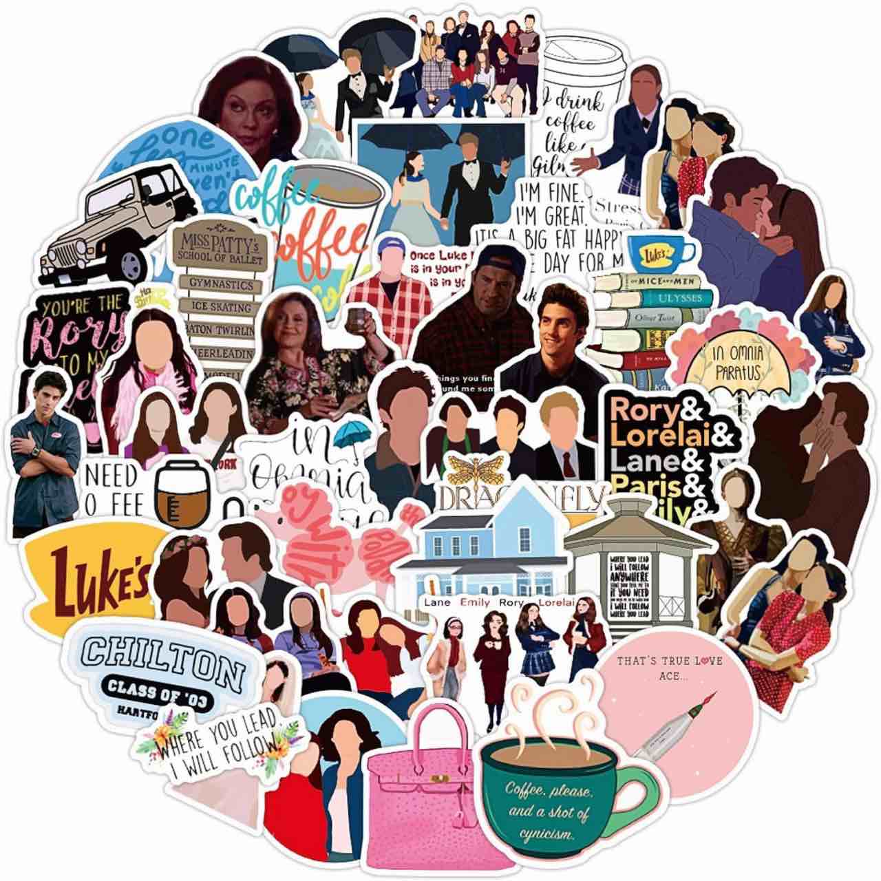 Gilmore Girls Stickers 50pcs Vinyl Water Comedy TV Show Decal for Laptop Skateboard Bumper Cars Computers Cool Teens Adults Decorations