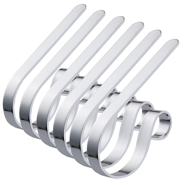 ATAZUA Set of 6 Christmas Stocking Holders for Mantle, Adjustable Metal Stocking Hangers Safe Stocking Hooks (Silver)