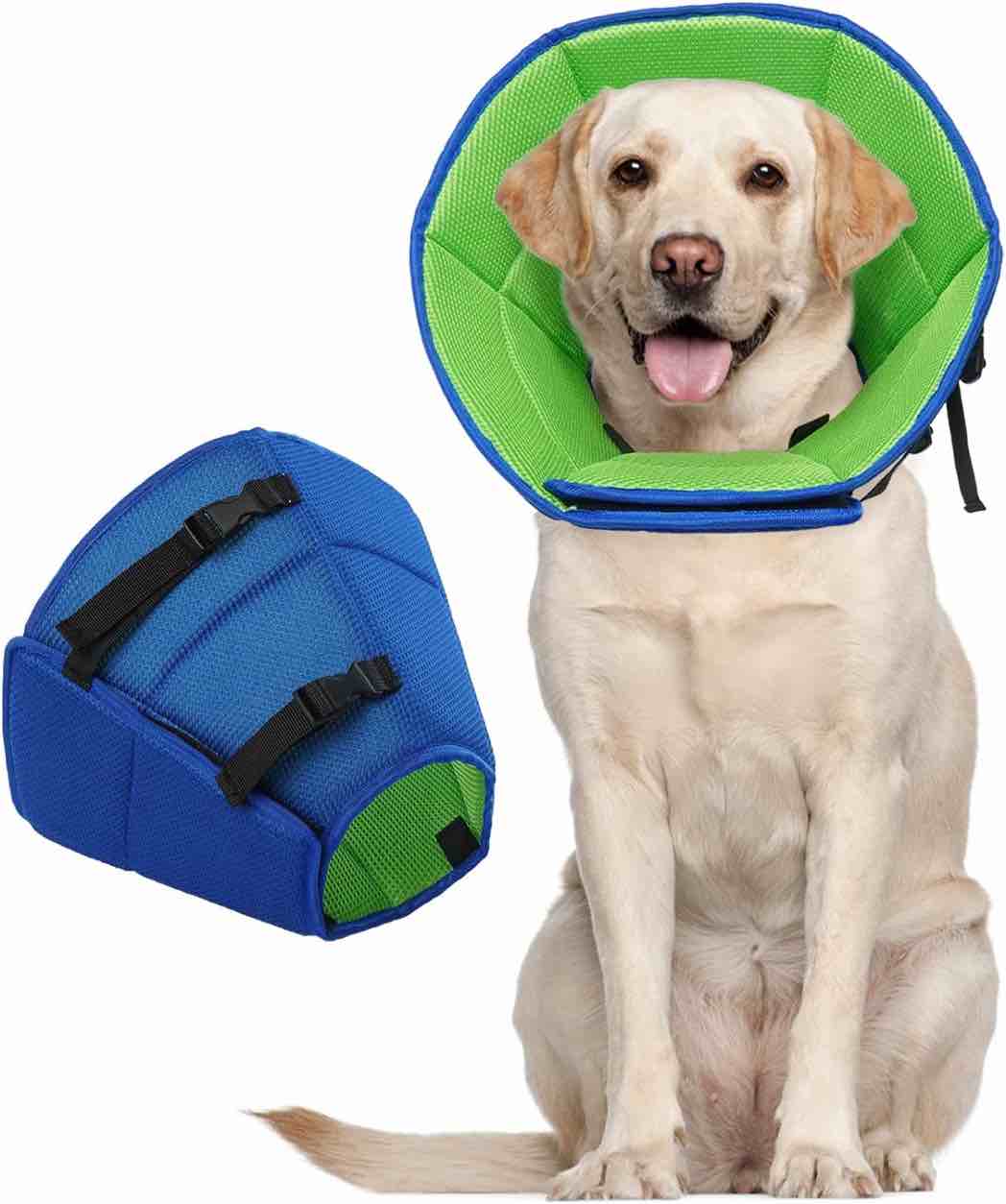 Kuoser Breathable Dog Cones for Large Medium Small Dogs, Soft Dog Cone Collar After Surgery, Elizabethan Collar for Dogs, Adjustable Dog Recovery Cone Collar Anti-Bite Lick Protective Wound(Large Blue)