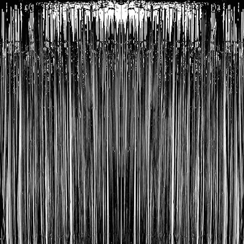 Set of 2 Black Metallic Foil Fringe Door & Window Curtain Party Decoration 3' X 8' (36" X 96") "Value Pack of 2”