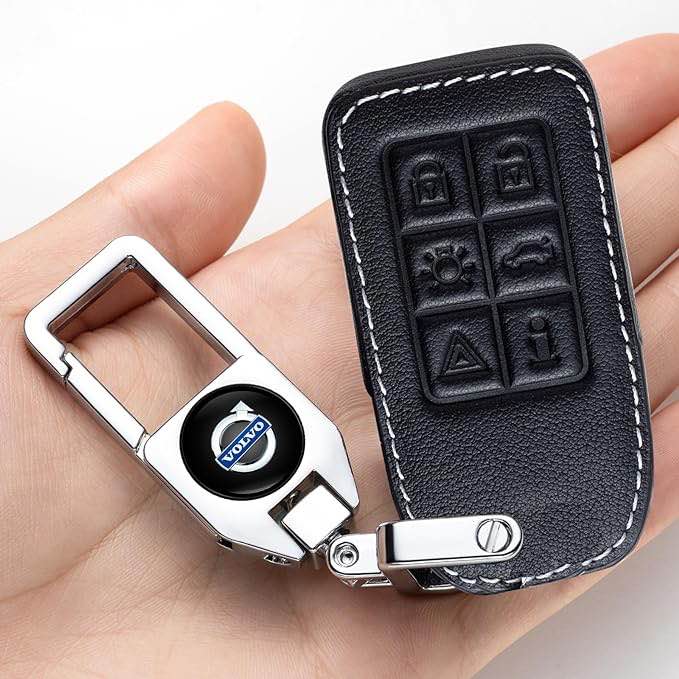 WGRIF Key Fob Cover Suit for Volvo S60 S80 V60 V70 XC60 XC70 5 Buttons Leather Key Holder Remote Key Protection Case,Key case for Volvo