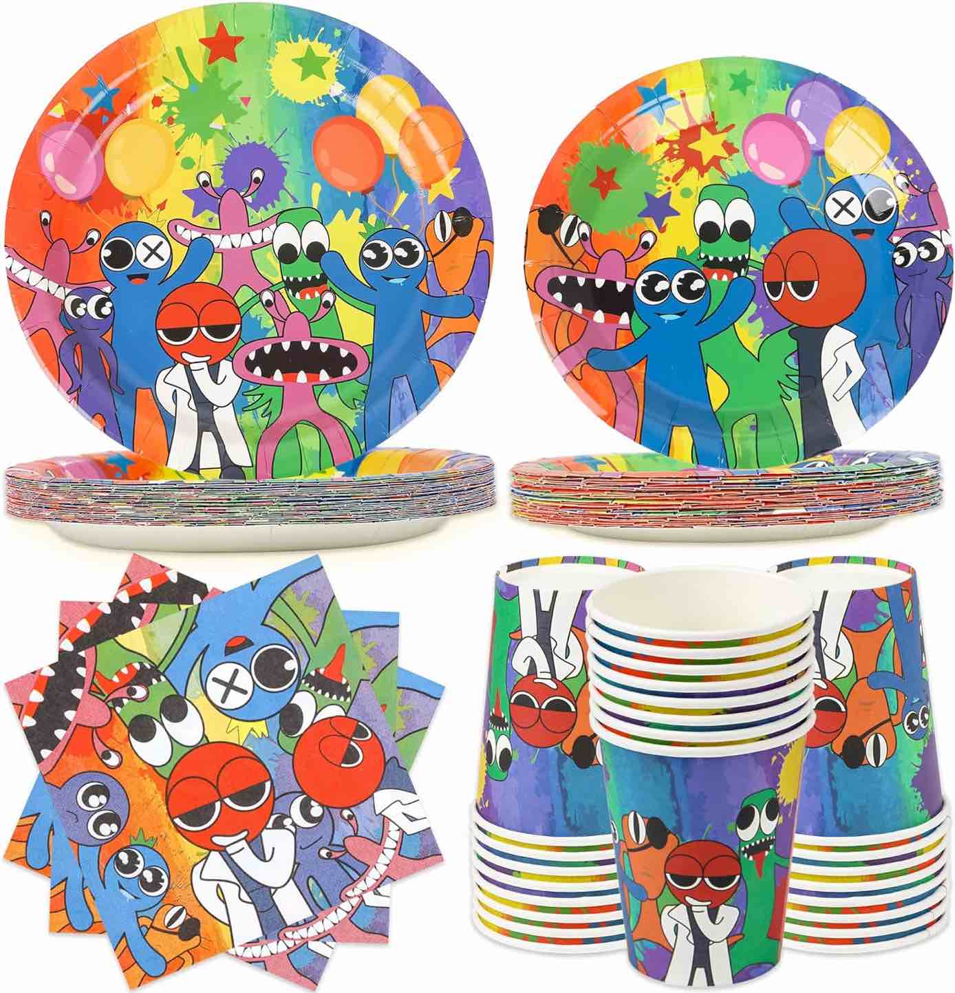 96pcs Birthday Party Supplies Video Game Decoration Plates Napkins Cups Cartoon Theme Blue Paper Disposable Tableware Set Serves 24