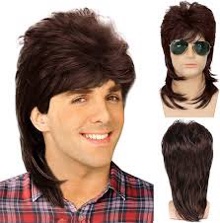 OneBluenis Men Brown Mullet Wig Short 70s 80s Natural Curly Wigs Synthetic Fancy Party Costume Wig for Male Guys