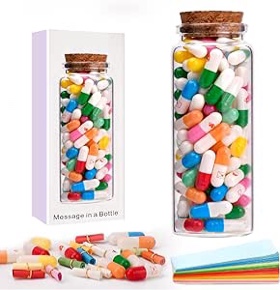 COVLUROTO Valentines Day Gifts for Her Him Girlfriend Boyfriend Capsule DIY Letter Message in a Bottle, 100 PCS Smiley Love Friendship Letter Color Pills with Blank Paper, Gifts for Men/Women