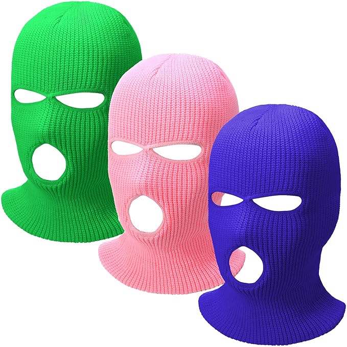 3 Pieces 3 Hole Ski Mask Knitted Full Face Cover Adult Balaclava Knit Ski Face Cover Thermal Knitted Head Wrap for Men Women