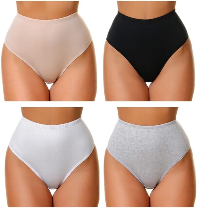 (3XL) EVERYWOMANKNOW Women's Cotton Underwear Mid Waisted Full Coverage Ladies Panties - Pack of 4 Panties
