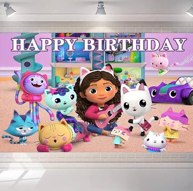 Gabby Dollhouse Backdrop Party Decoration Birthday Party Decorations Photography Background 5 X 3 FT