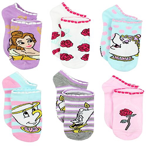 Disney Princess Belle Beauty and the Beast Girls Womens 6 pack Socks , Purple/Multi)