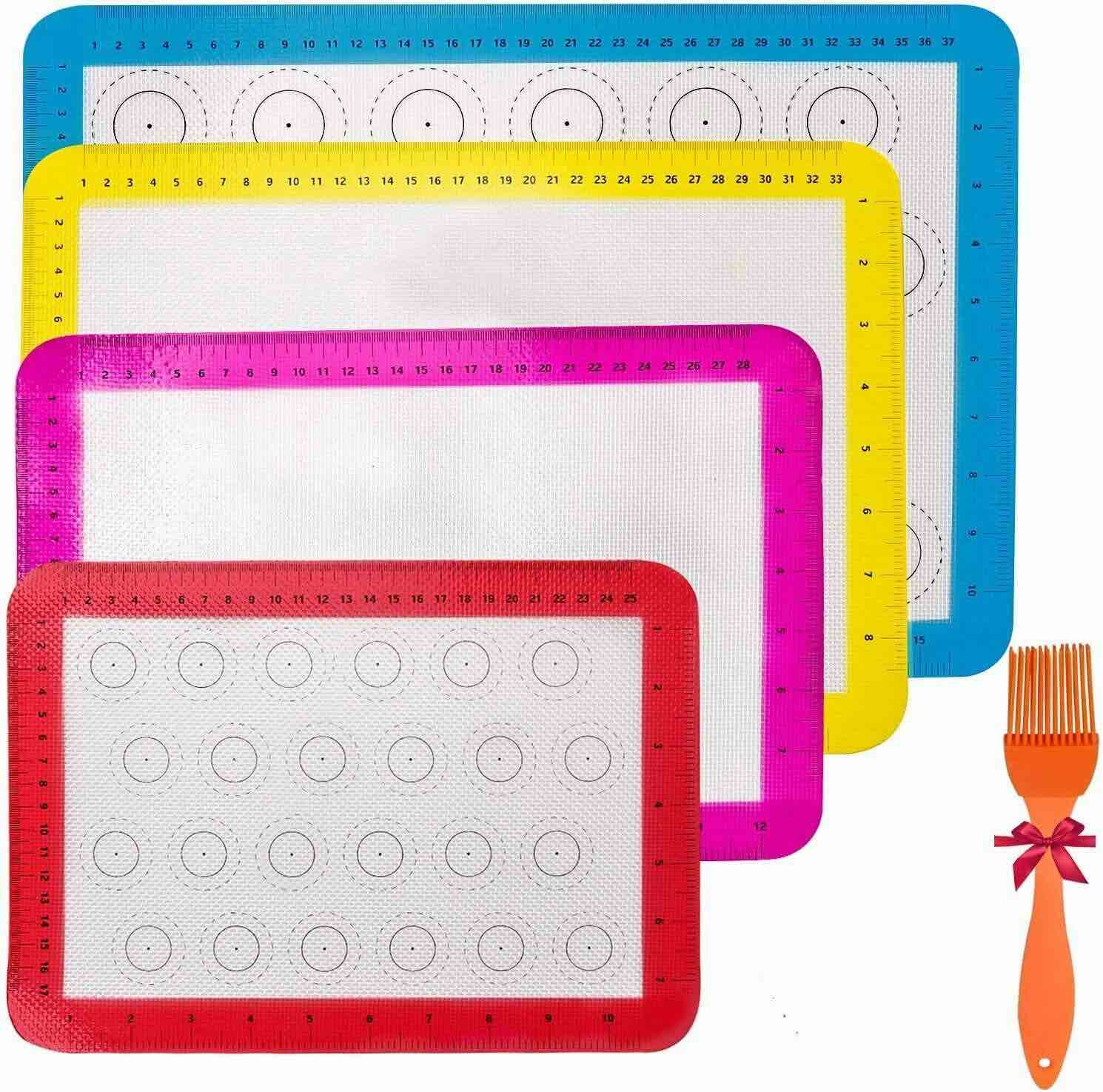 4 Pieces Silicone Baking Mats — Non-Slip, Washable, Reusable Baking Tray Bakeware Mat, BPA Free