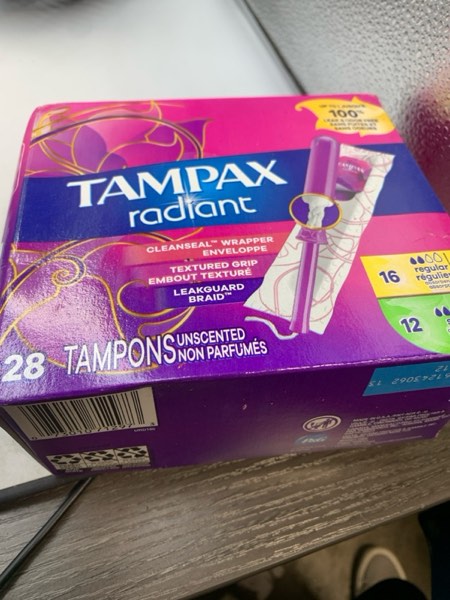 Tampax Radiant Tampons Multipack with Leakguard Braid, Regular/Super Absorbency, with Leakguard Braid, Unscented, 28 Count (Pack of 1