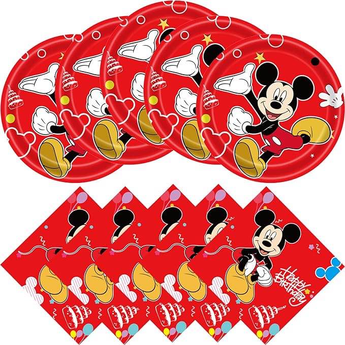 Hysnol Mickey Mouse Birthday Party Supplies, include 20 Plates and 20 Napkins, Mickey Mouse Birthday Party Decorations