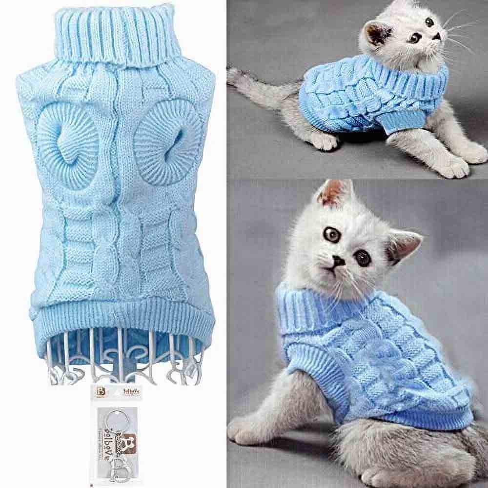 Bro'Bear Cable Knit Turtleneck Sweater for Small Dogs & Cats Knitwear (Blue, X-Small)