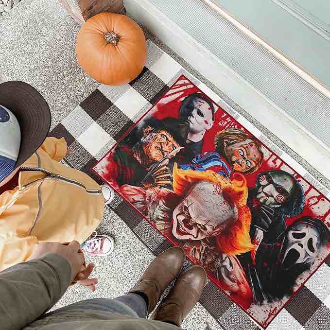 Yiozeikl Halloween Door Mat Horror Clown Welcome Door Mats Holiday Party Decorating Supplies Non-Slip Rubber Washable Waterproof Durable Easy to Clean Entry Mat 24" X36"