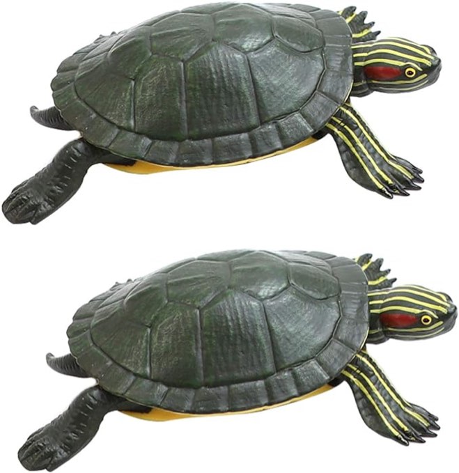 Azure Zone, 2 Pcs Realistic Plastic Red-Eared Slider Tortoises Toy Figurines Lifelike Red-Eared Terrapin Brazilian Turtle Popular Pet Decorations Learning Educational Ocean Animal