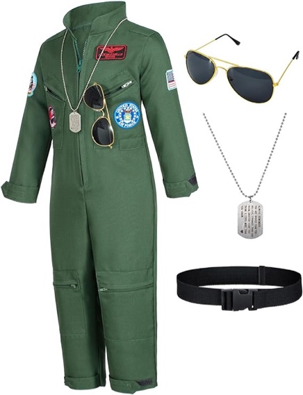Kids Fighter Pilot Costume - Air Force Flight Suit Roleplay Dress Up with Aviator Accessories for Girls Boys (3T 4T)