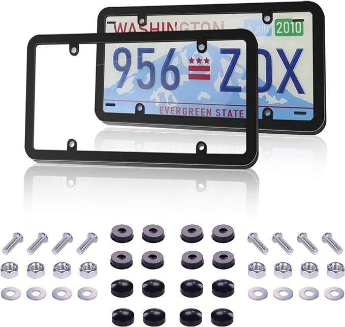Keyiduid 2 Pack License Plates Covers/Shields Tinted Bubble Clear License Plate Cover Unbreakable Smoked Novelty License Plates Cover Fits Any Standard Us Plates, Dark Design with Screws (Clear)