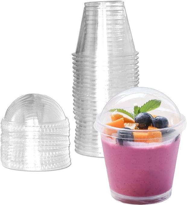 MR.FOAM Clear Plastic Cups with Lids,6oz-25 Sets Mini Parfait Cups with No Holes Dome Lids,Parfait Cups with Lids, Disposable Party Cups for Fruit/Ice Cream/Cupcake/Iced Cold Drinks