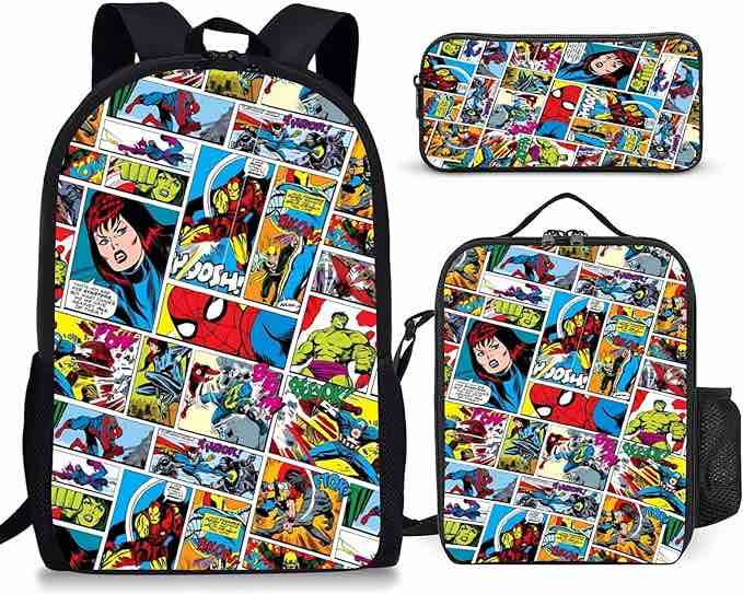 JXCBNZU Teenager Backpack Set — 3D Printed Anime Pattern Backpack Set with Insulated Lunch Box with Pen Pouch (Design May Vary)