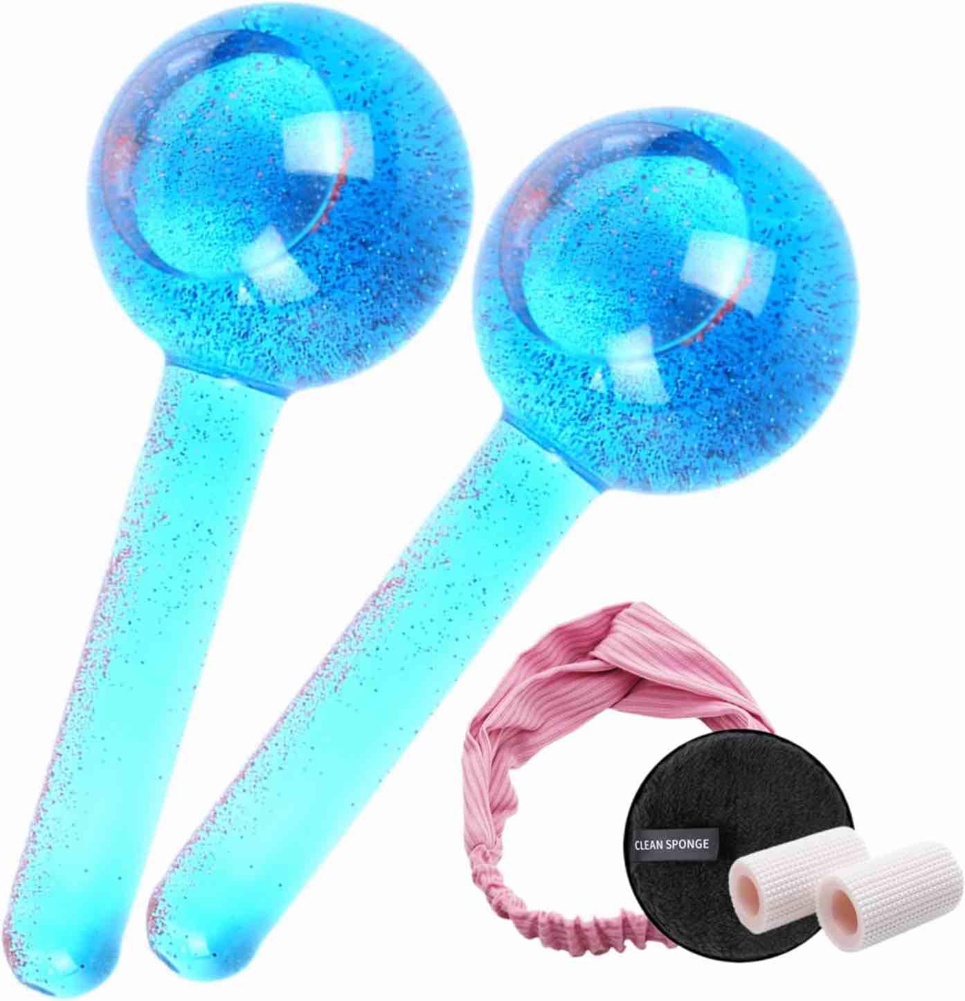 Novovida Ice Globes for Facials, 2PCS Ice Globes (INCL Headscarf, Sponge Pad) Facial Globes Face Globes Cooling Globes Facial Massager for Daily Beauty Tighten Skin Anti Ageing Reduce Puffy & Wrinkle