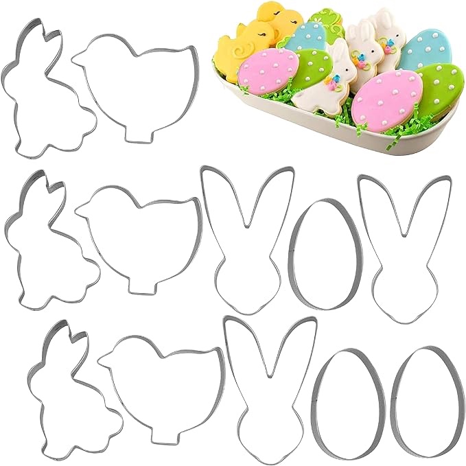 12Pcs Easter Cookie Cutters for Baking, Bunny Cookie Cutter Set Stainless Steel 4 Variant Cookie Mould, Useful Tools for Making Cake Biscuits, Egg, Rabbit Face, Bunny and Chick