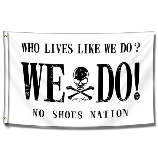 HOKIDO No Shoes Nation Who Lives Like We Do Flag (3x5ft,Heavy Duty, Durable 150D Polyester) Brass Grommets Banner For Room College Dorm Bedroom Wall Tapestry Decor Man Cave