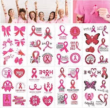 102PCs Pink Ribbon Tattoos Women Breast Cancer Awareness Temporary Tattoos Breast Cancer Awareness Party Supplies