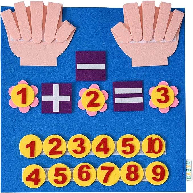 Montessori Learning Toddler Felt Educational Toy Finger — Number Learning Counting Math Felt Board Preschool Manipulatives Travel Game Addition Subtraction 3+ Year Old Gift Activity Kindergarten (Blue)