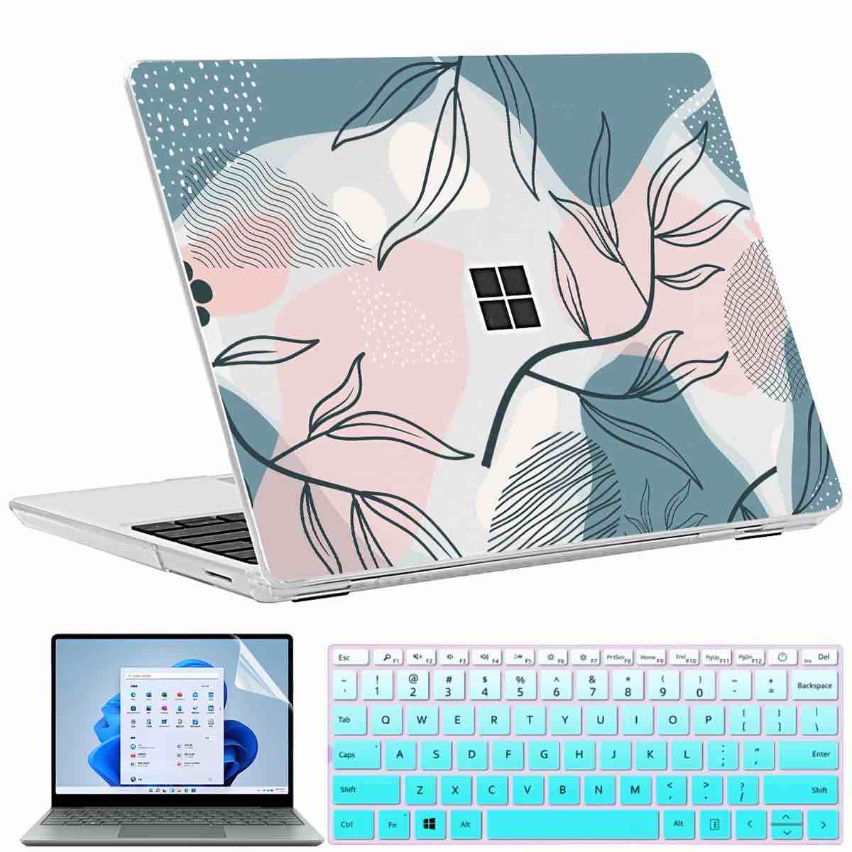 LCMOCICO Case for 13.5 inch Microsoft Surface Laptop 5/4/3 with Metal Palm Rest Model 1951/1868 (2019 2021 2022 Release), Plastic Hard Shell Case Screen Protector Keyboard Skin Cover, Abstract Leaves