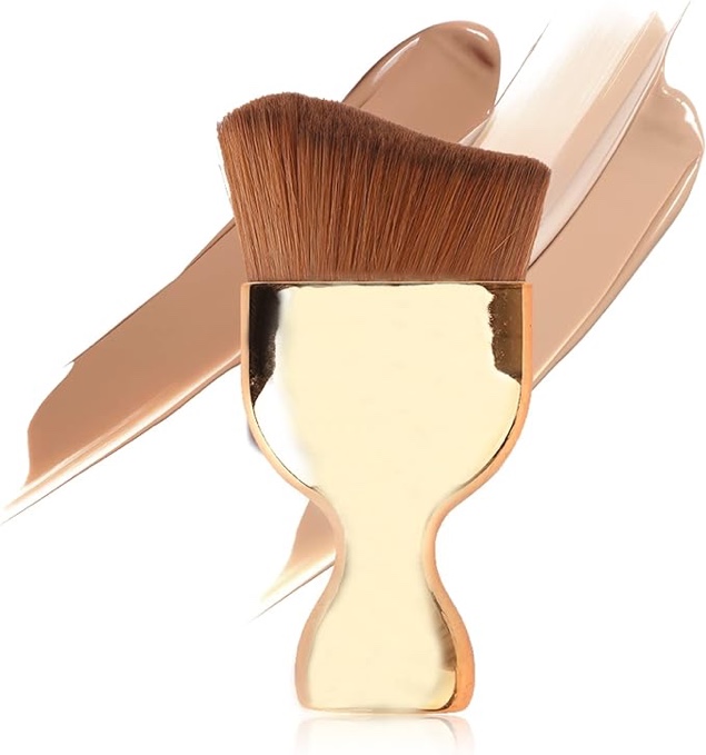Angled Flat Foundation Brush Multifunctional Tanning and Makeup Brush Face Brush for Liquid Foundation Powder Cream Contour Buffing Stippling Blending(Gold)