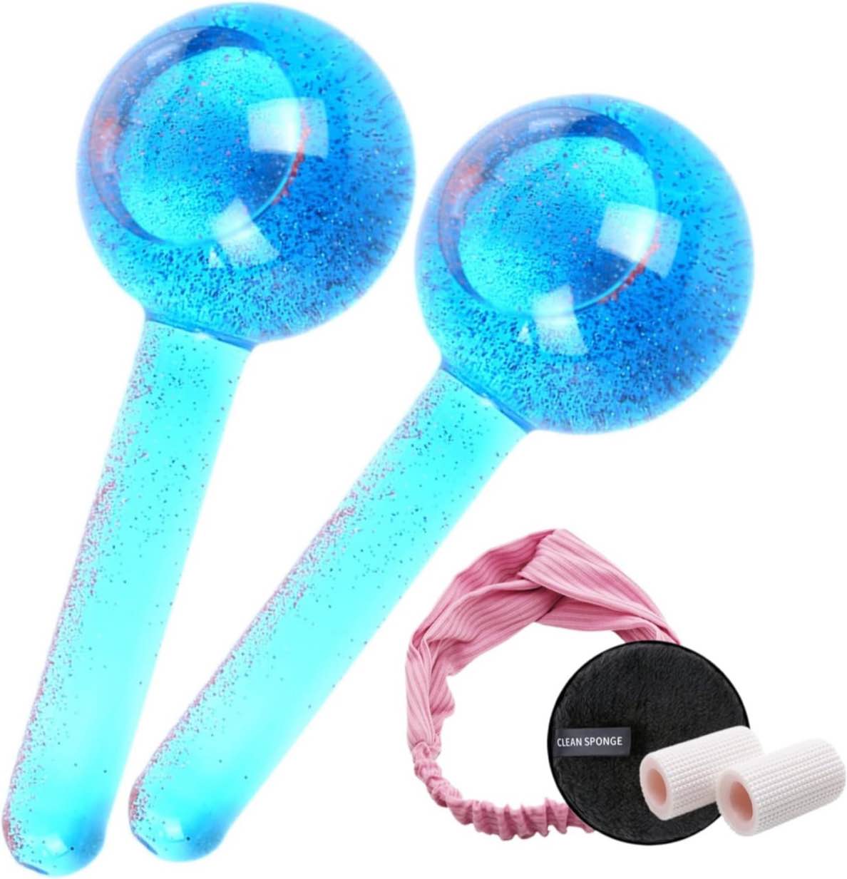 Novovida Ice Globes for Facials, Ice Globes (INCL Headscarf, Sponge Pad) Facial Globes Face Globes Cooling Globes Facial Massager for Daily Beauty Tighten Skin Anti Ageing Reduce Puffy & Wrinkle