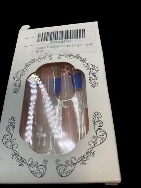 Long Square Press on Nails Pink ake Nails French Tip Glue on Nails Acrylic Nude Pink Heart Designs Full Cover Stick on Nails for Women Girls XC-40-17