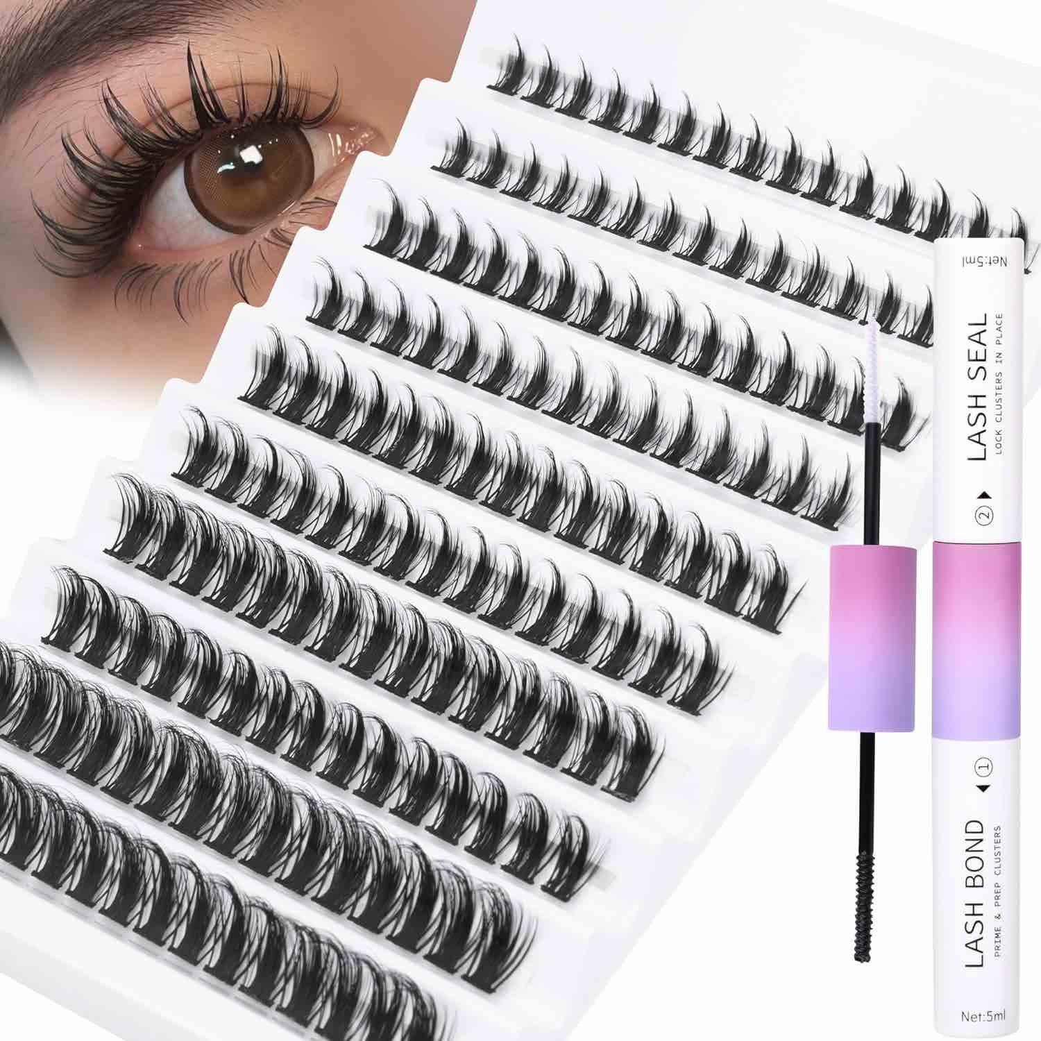 Spiky Lash Clusters Anime Eyelash Extension Kit Manga Individual Lashes Clusters Kit Wispy Manhua Lashes Cluster 150Pcs Manga Lash Extension Kit with Lash Bond and Seal ALICROWN