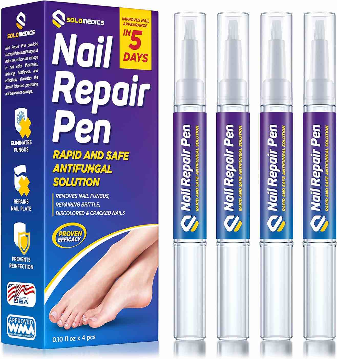 Nail Fungus Treatment - 4 Toenail Repair Pen - Extra Strength for Your Toe & Nails in 5 Days - Formulated in USA - Cure Damaged & Fungal Foot - Antifungal Kit for Fingernail- Maximum Strength Solution