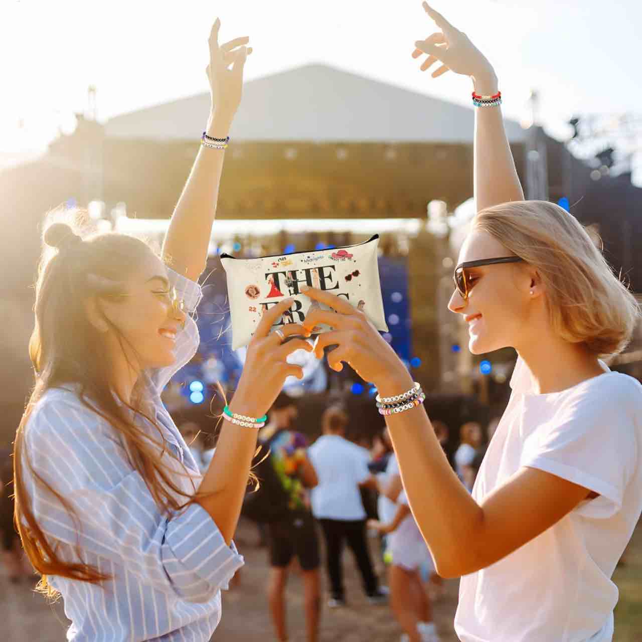 12Pcs Taylor Makeup Bag Taylor Friendship Bracelet Gift Set, Singer Taylor Tour Cosmetic Bag Bracelet Taylor Album Inspired Merch Makeup Pouch Toiletry Bag Jewelry Gifts for Music Fans Friends,