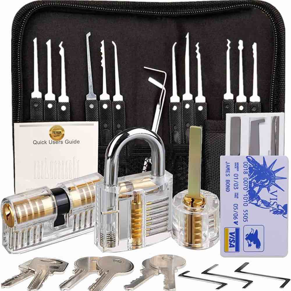 30PCS Lock Pick Set Unlock Picking Kit with 2 Keys Transparent Lock Professional Practice Training Tool Padlock