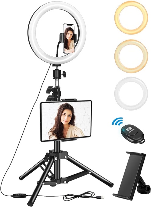 ELECTRIC GIANT Ring Light with Stand, 10 inch LED Ring Light Tripod Video Lighting Kit with 134cm Adjustable, Phone/Table Holder, 11 Levels of Brightness for Makeup Tiktok Portrait YouTube Video