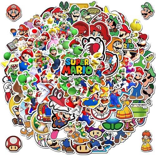 100Pcs Mario Stickers, Cool Game Super Mario Stickers Gifts for Kids, Waterproof Vinyl Cartoon Mario Decal for Adult Teen Water Bottle, Laptop, Guitar, Luggage, Skateboard, Phone, Helmet, Computer