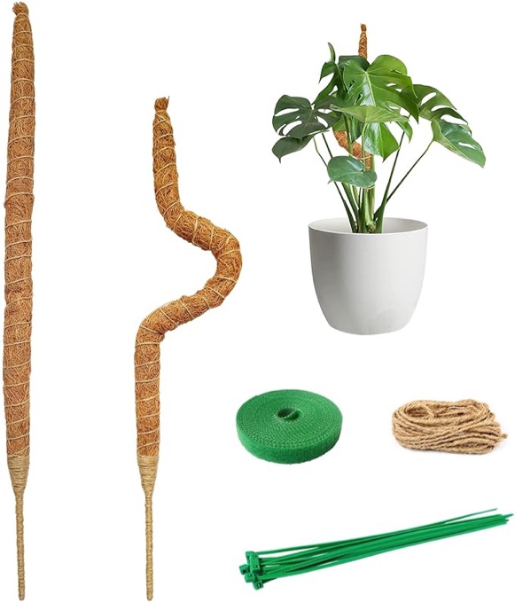 CASIMR 25.2 Inch Moss Pole for Plant Monstera, Bendable Plant Stakes Support Cages Set of 2, Coco Coir Pole Potted Plants Support/Trellis for Indoor Climbing Plants
