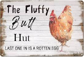 Ibusy Chicken Signs For Coop Funny Outdoor,The Fluffy Butt Hut,Last One In Is A Rotten Egg Sign,Chicken Gifts For Chicken Lovers,Chicken Decor 12x8 Inch