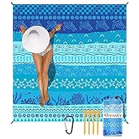Herton Beach Blanket Sandproof, Oversized Beach Mat 79"x83" Lightweight Compact Water Repellent Fold Mat with Mini Bag, 4 Stakes& 1 Carabiner for Travel Camping Hiking Picnic