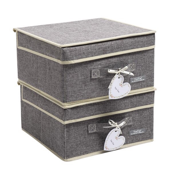 YueYue Fabric Foldable Closet Organizer Box Bins Storage - 2 Pack 12.4 X 12 X 6.7 Inch Storage Bins With Lids Cloth Boxes Navy Blue - Bin Storage Collapsible Shelves Pack Basket Lid