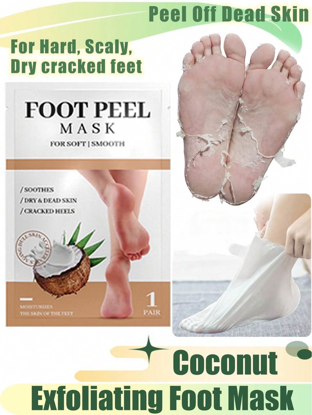 1 pair peeling foot mask, peeling foot mask to remove dead skin, strengthen heel, repair dry skin and treat
