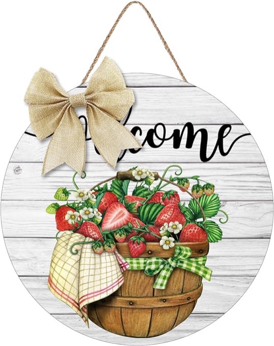Welcome Door Sign For Front Door Decor Farmhouse Porch Strawberry Rustic Door Sign For Entryway Outdoor Housewarming Gifts 12 Inch