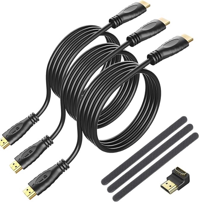 4K HDMI Cable 10 ft - 3 Pack High Speed HDMI 2.0 Cord with Right Angle Adapter and Cable Tie Support 4K 60Hz HDR, Video 1080p 3D ARC Ethernet Compatible UHD TV, Blu-ray, X-Box, PS4, PS3, PC, Projector