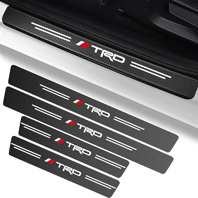 4PCS Car Door Sill Protector for Door Step Scuff Plate,Car Door Steps Covers Scratch Pad Protective Films Compatible with TRD Racing Development Sequoia Tundra Tacoma 4Runner PRO,Carbon Fiber