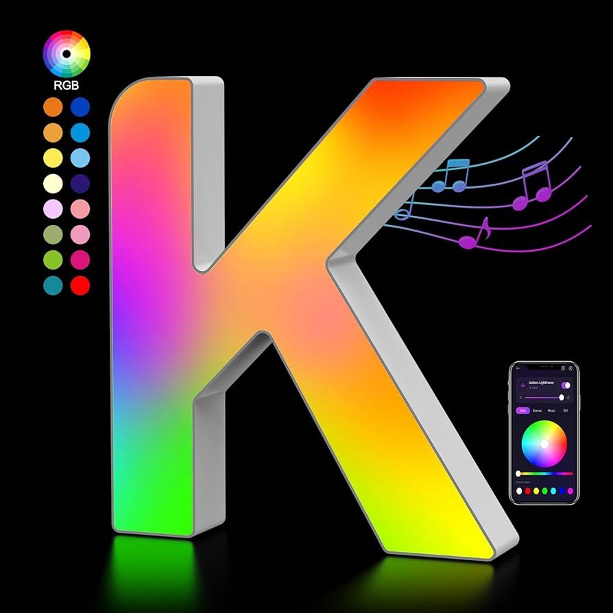 OJQ LED Letter RGB Sign Lights - Lighted Letter Glitter Alphabet Music Sync Color Changing Letters Lights for Boy Girl Gift Birthday Christmas Wedding Home Bar Wall Night Light Decoration