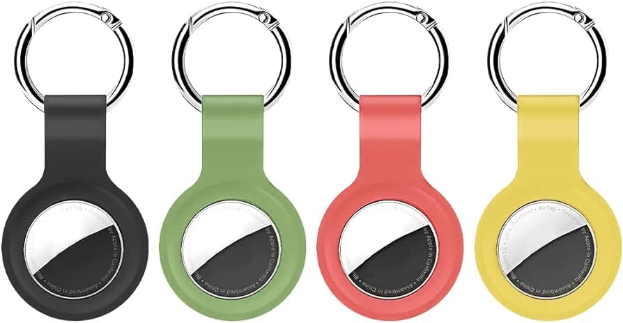 4 Packs of Airtag Keychain and 4 Packs of Anti Scratch Film are Suitable for The casing of The Airtag Tracker, and The Airtag Bracket with Anti Loss Keychain (A2-Black-Green-Pink-Red)