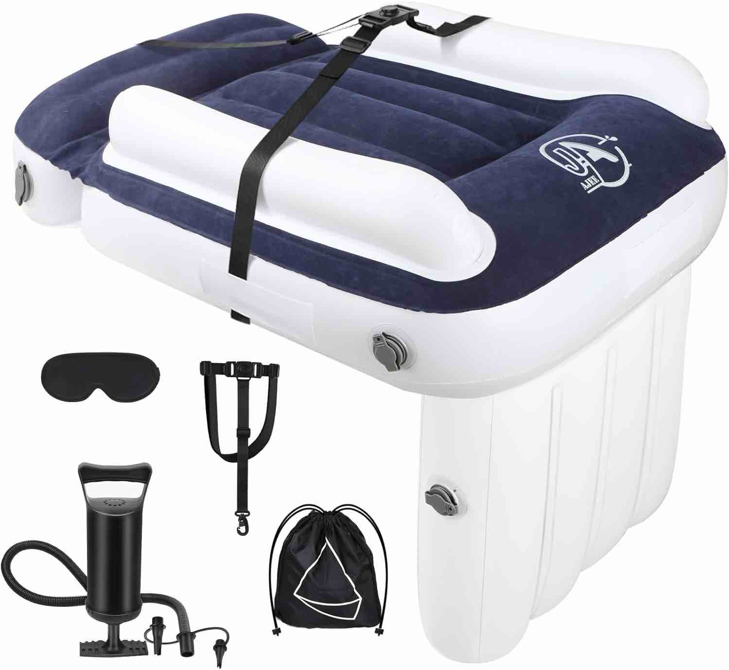 AJEE Inflatable Toddler Airplane Bed, Baby Airplane Bed with Sleep Mask & Manual Inflatable Pump, Fits Most Airplane Economy Seats, Easy to Storable, Kids Airplane Travel Essentials (Blue)
