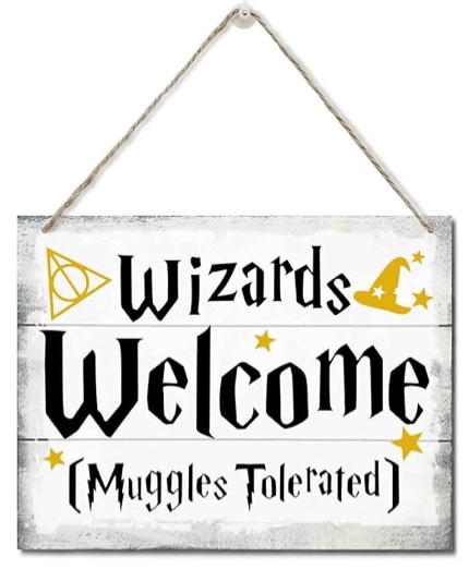 Wizards Welcome Muggles Tolerated Sign, Hanging Printed Wall Plaque Wood Signs, Hanging Wizardry Welcome Wall Decor, Family Signs for Home Decor Gift, Funny Welcome Signs, Home Decor Sign 10 X 7.8 in