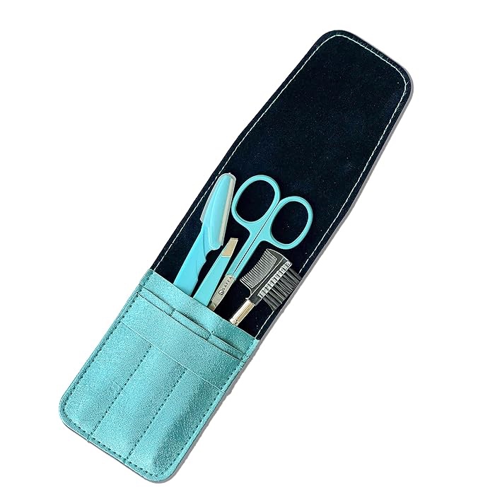 SAFFA Eyebrow Grooming Kit 4pcs Small Eyebrow precision tweezer Lash brush & Comb womens Beauty Product razor for Shaving Facial Tools Exfoliate for Face Razor Eyebrow Trimmer with leather bag